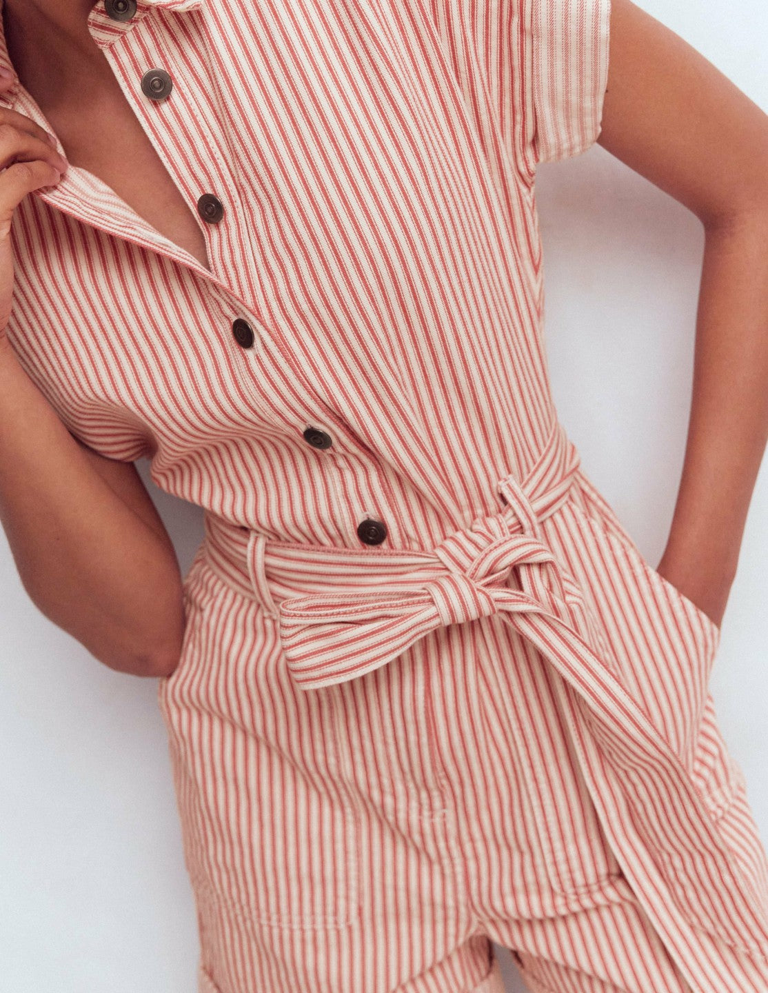 Kay Denim Playsuit-Red Tram Stripe / Boden Sale