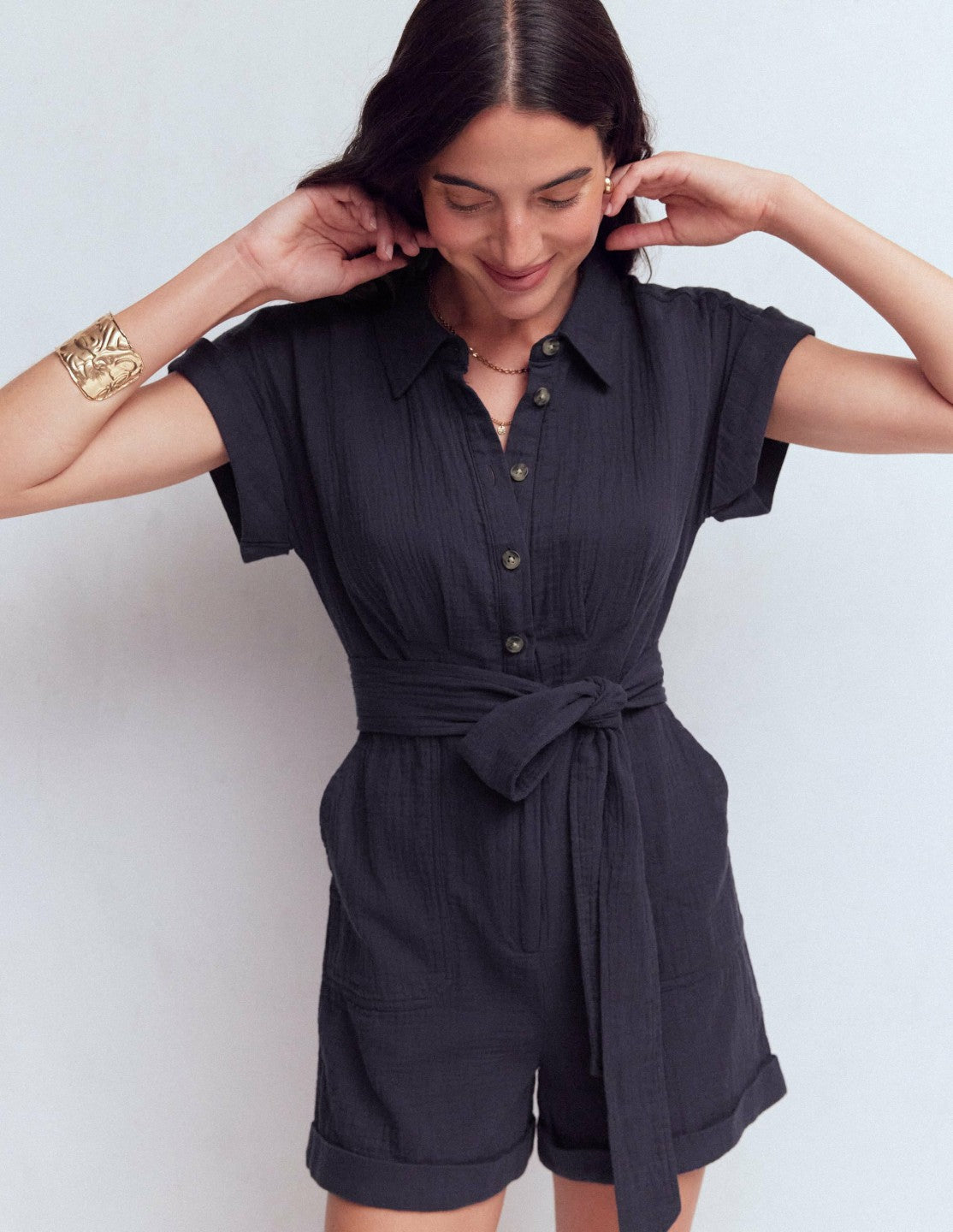 Kay Double Cloth Playsuit-Navy / Boden Online