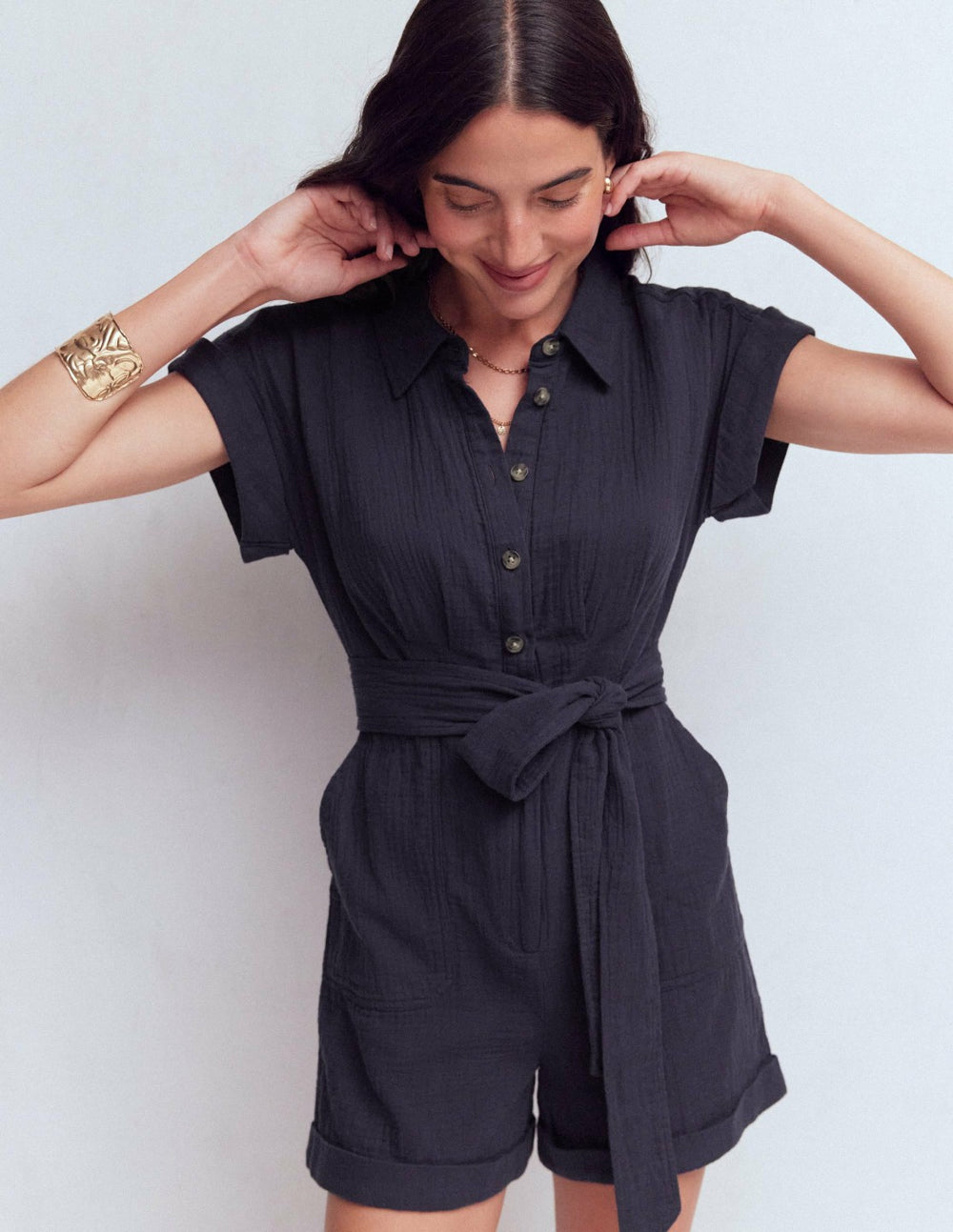 Kay Double Cloth Playsuit-Navy / Boden Online