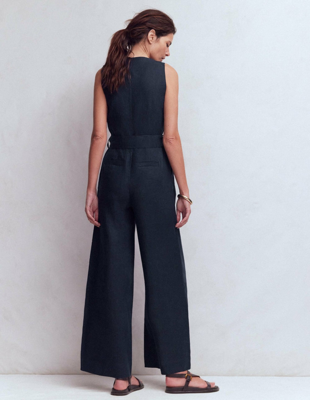 Laura V-neck Linen Jumpsuit-Navy / Boden Discount