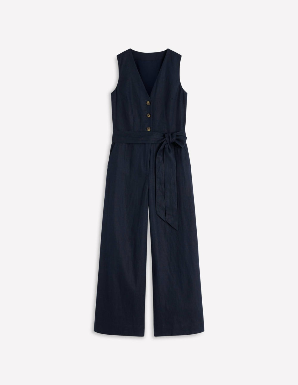 Laura V-neck Linen Jumpsuit-Navy / Boden Discount