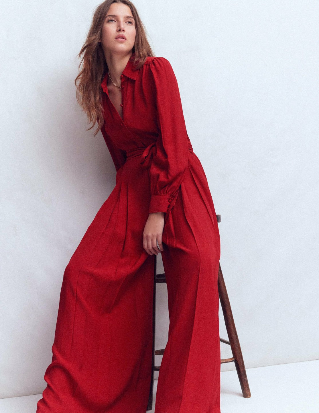Button Up Palazzo Jumpsuit-Red / Boden On sale