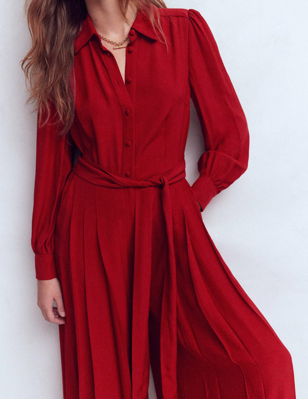 Button Up Palazzo Jumpsuit-Red / Boden On sale