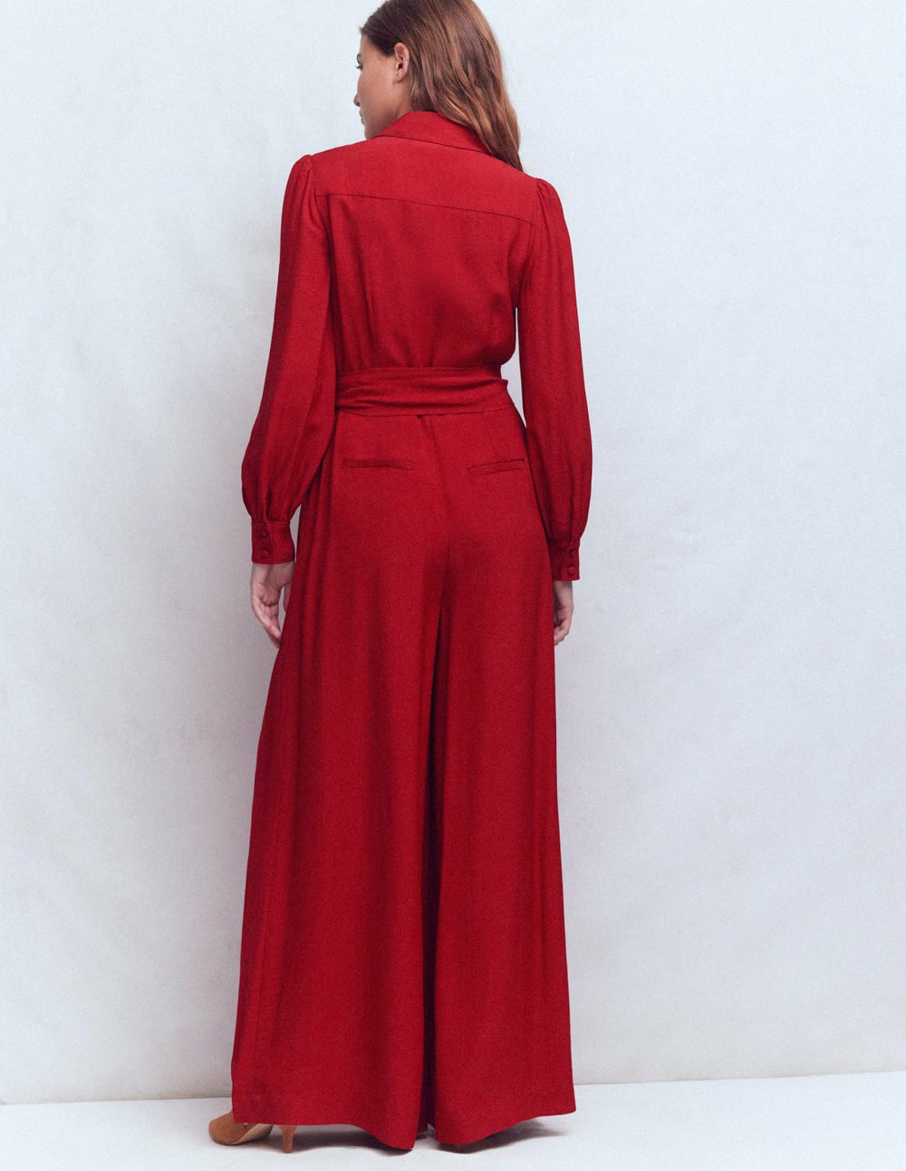 Button Up Palazzo Jumpsuit-Red / Boden On sale