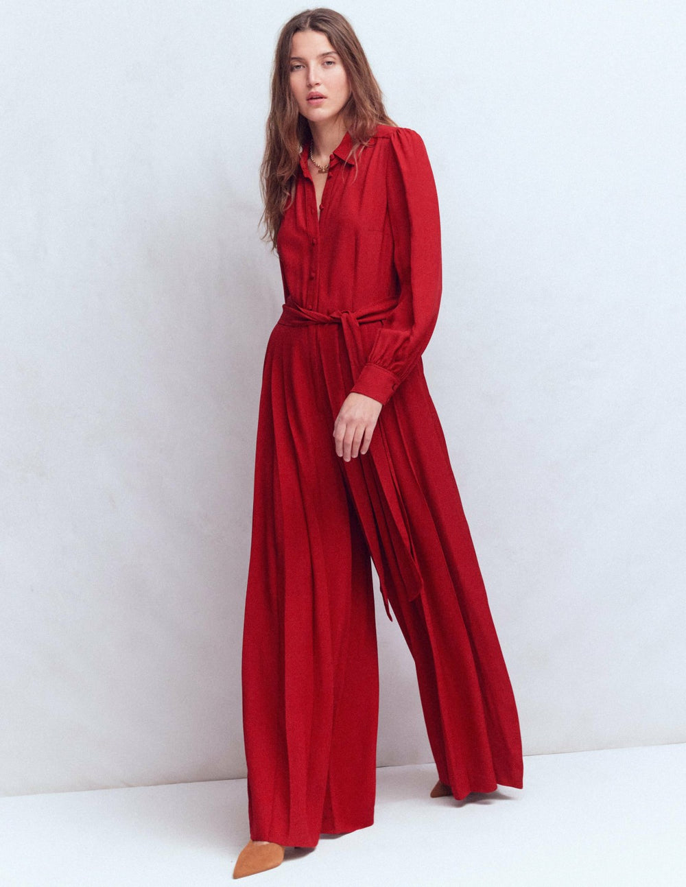 Button Up Palazzo Jumpsuit-Red / Boden On sale