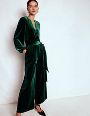 Jersey Velvet Wrap Jumpsuit-Emerald Night / Boden Sale