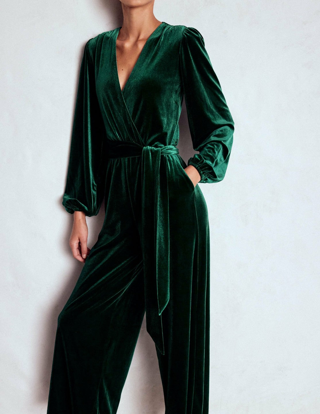 Jersey Velvet Wrap Jumpsuit-Emerald Night / Boden Sale