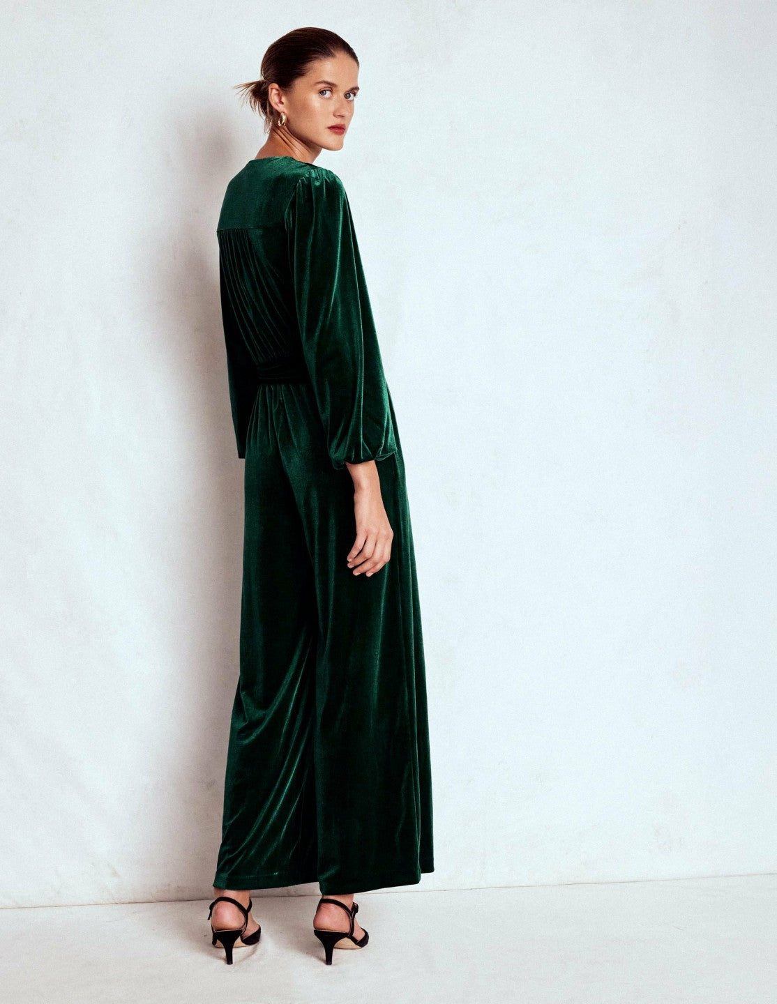 Jersey Velvet Wrap Jumpsuit-Emerald Night / Boden Sale