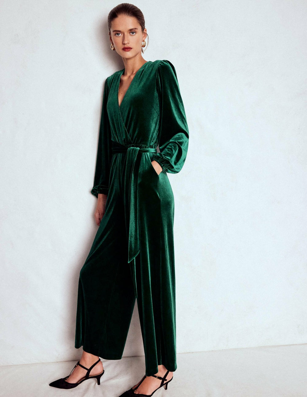 Jersey Velvet Wrap Jumpsuit-Emerald Night / Boden Sale
