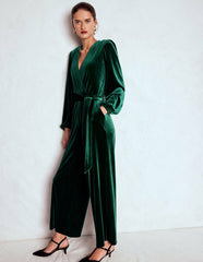 Jersey Velvet Wrap Jumpsuit-Emerald Night / Boden Sale