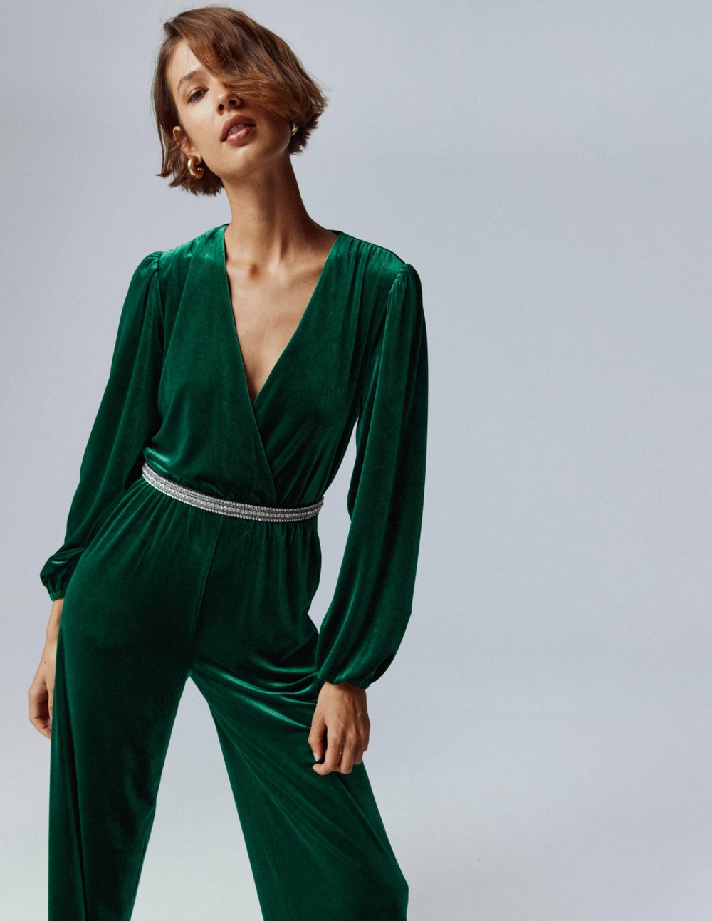 Jersey Velvet Wrap Jumpsuit-Emerald Night / Boden Sale