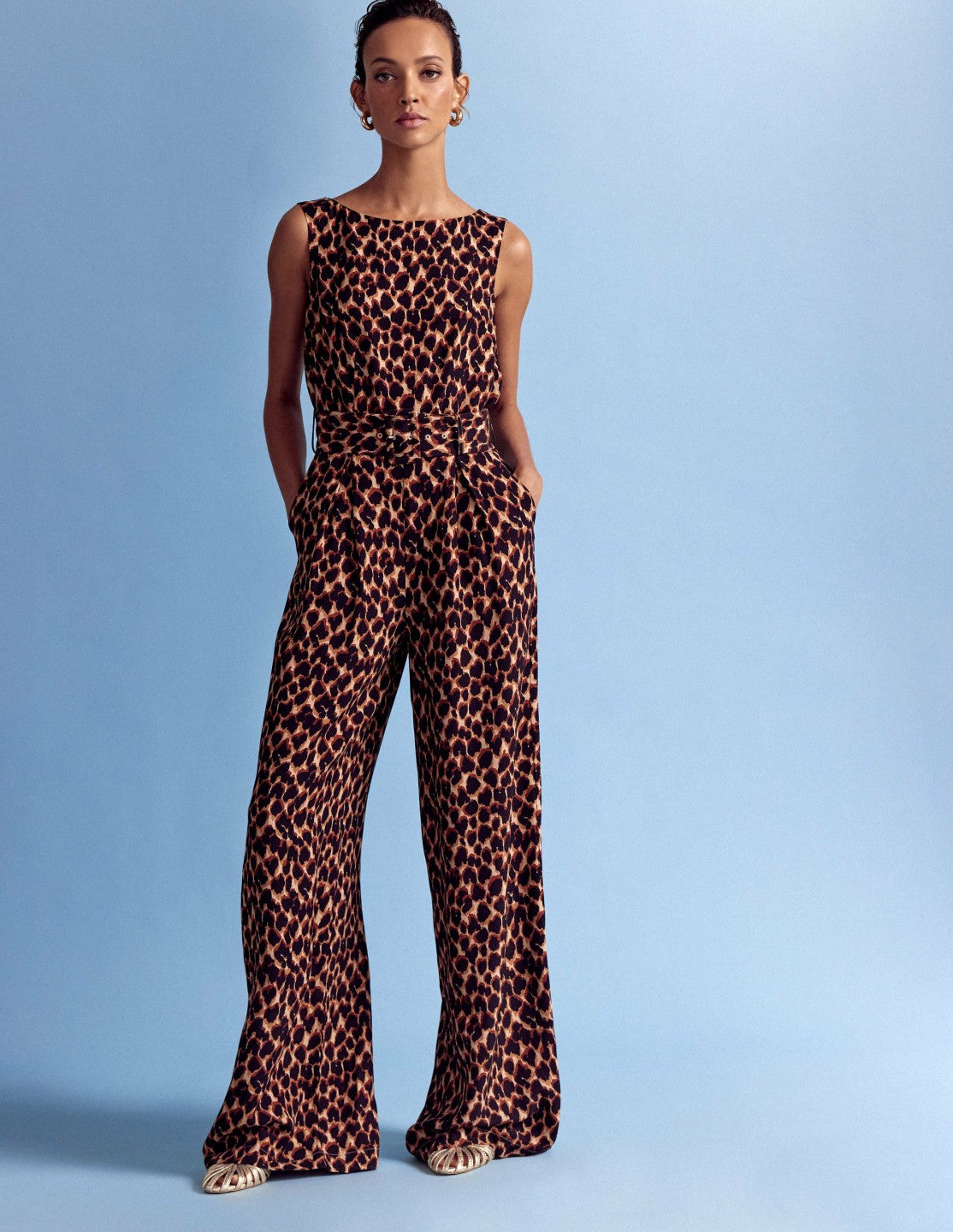 Gwen Slash Neck Jumpsuit-Sand, Abstract Leopard Spot / Boden Discount