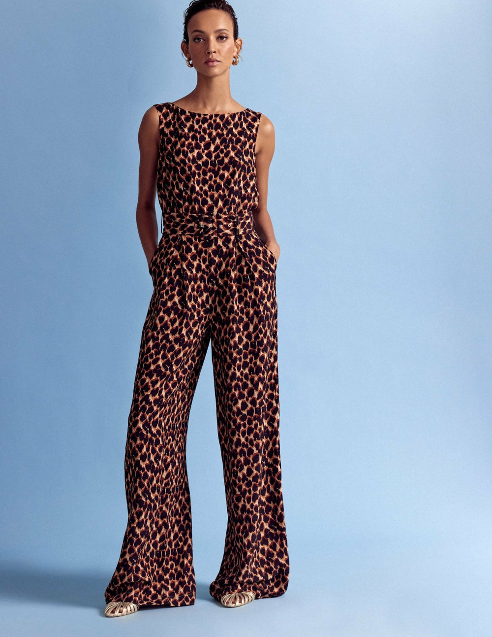 Gwen Slash Neck Jumpsuit-Sand, Abstract Leopard Spot / Boden Discount