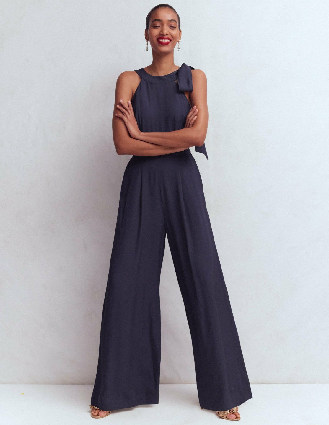 Tie Halter Neck Jumpsuit-Navy / Boden On sale
