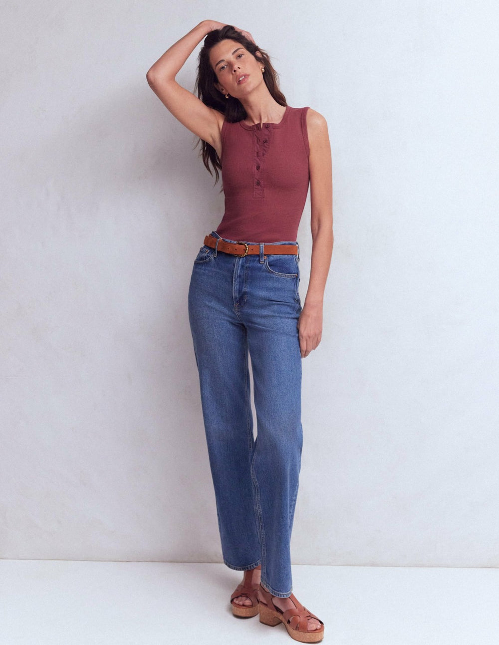 Crew Neck Henley Tank-Maroon / Boden us