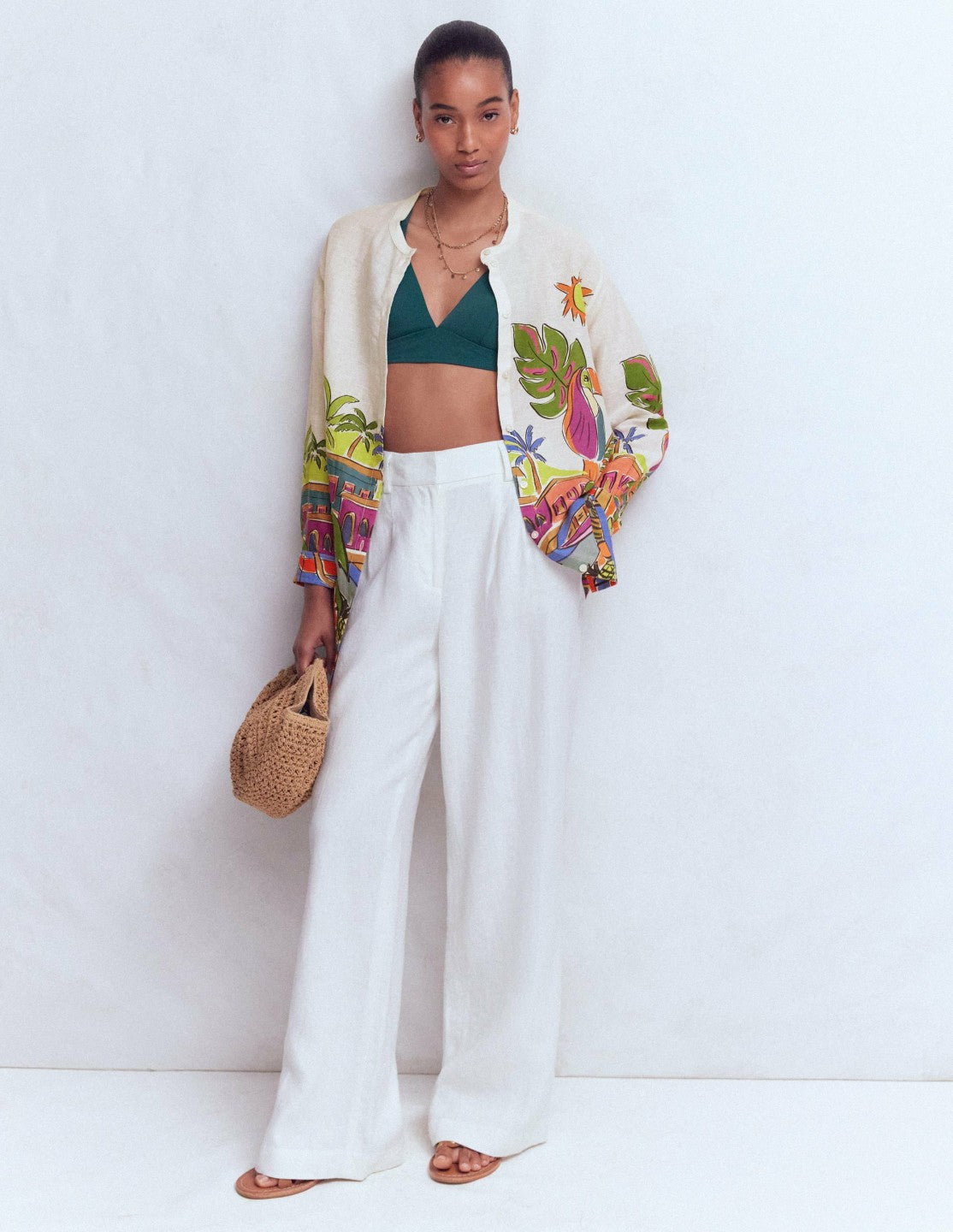 Longline Linen Shirt-Multi, Tropical Village / Boden