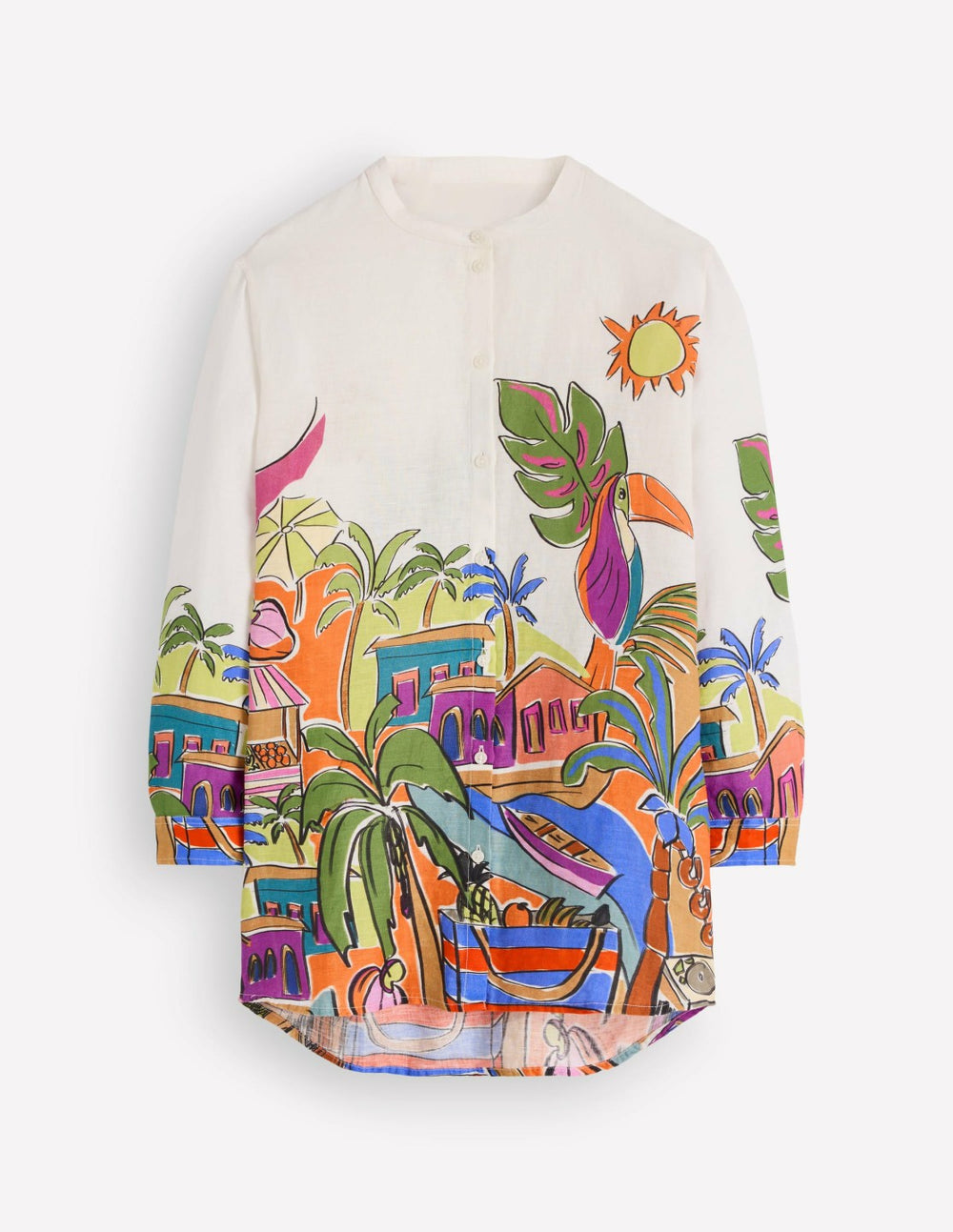 Longline Linen Shirt-Multi, Tropical Village / Boden