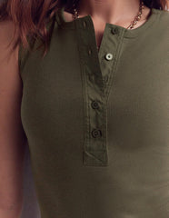 Crew Neck Henley Tank-Olive Night / Boden Sale