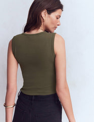 Crew Neck Henley Tank-Olive Night / Boden Sale