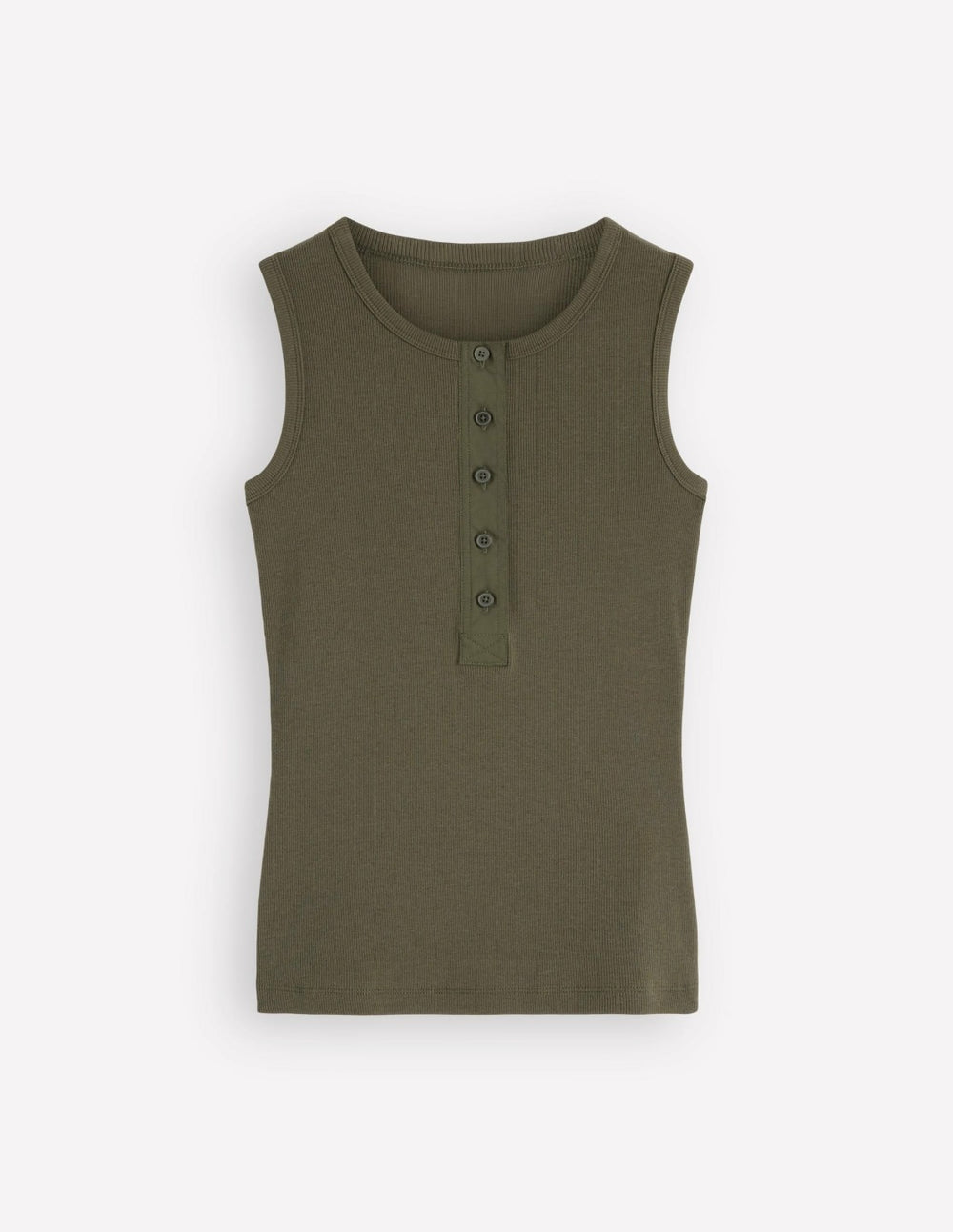 Crew Neck Henley Tank-Olive Night / Boden Sale