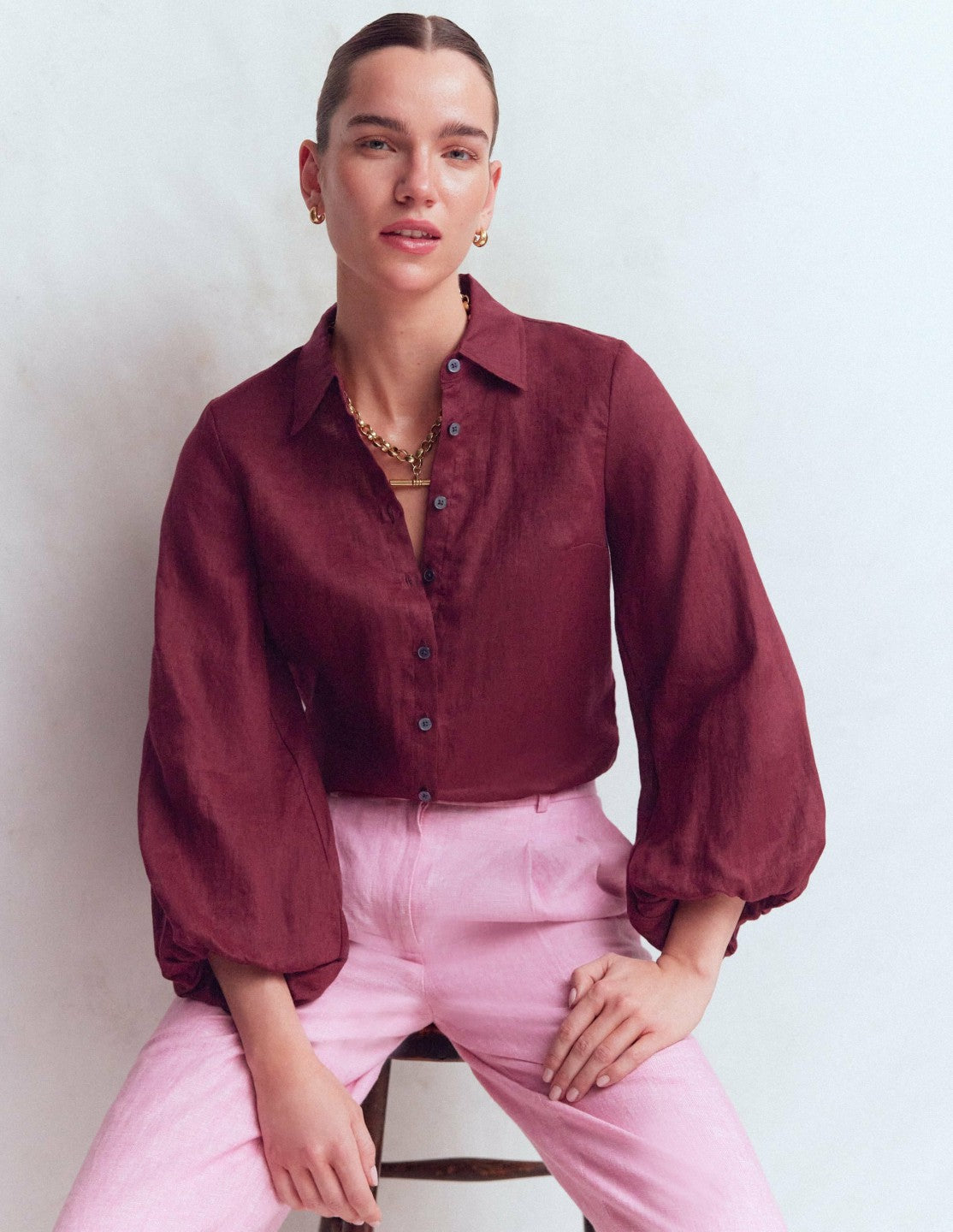 Puff Sleeve Linen Shirt-Deep Wisteria / Boden Online