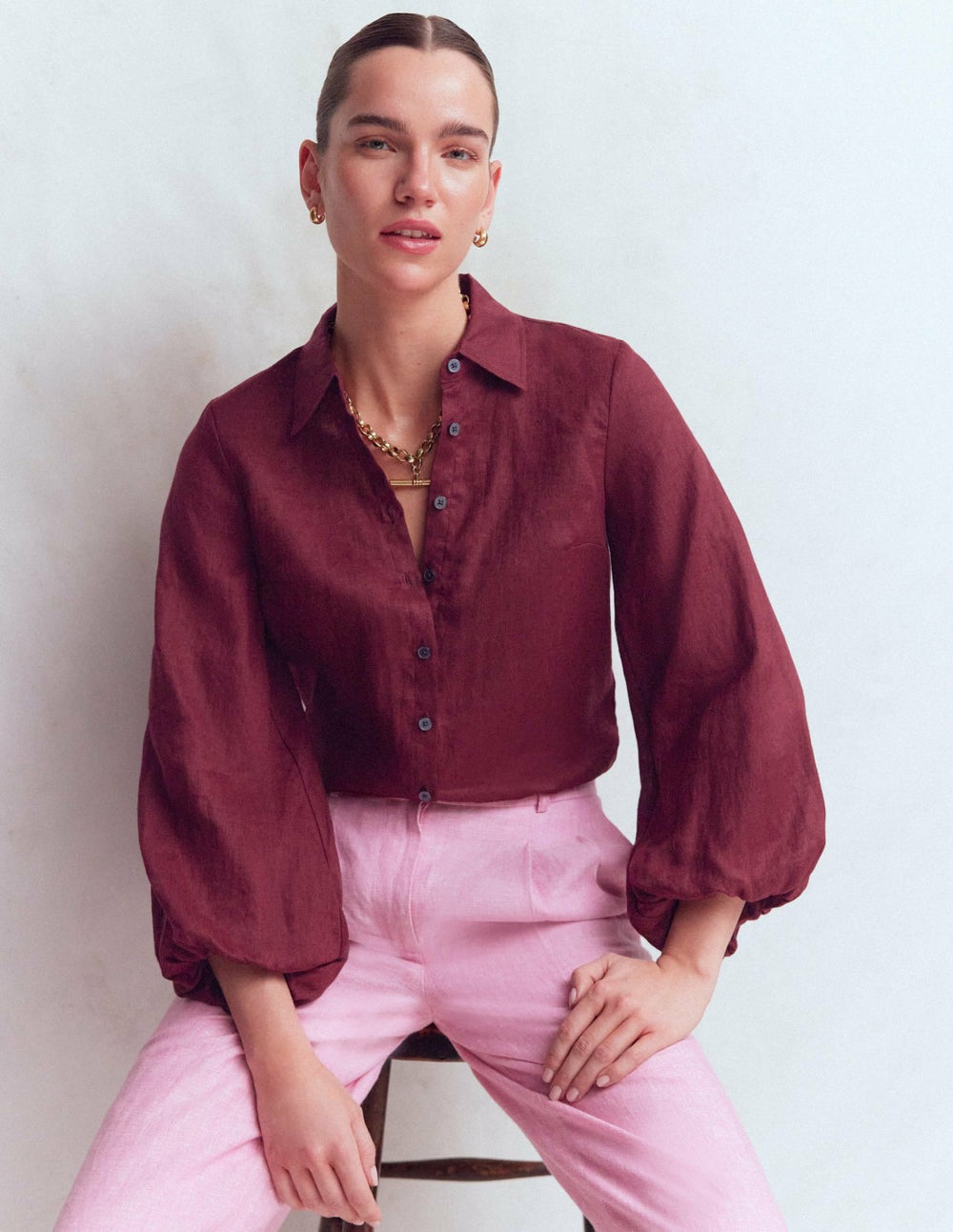Puff Sleeve Linen Shirt-Deep Wisteria / Boden Online