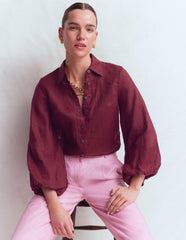 Puff Sleeve Linen Shirt-Deep Wisteria / Boden Online