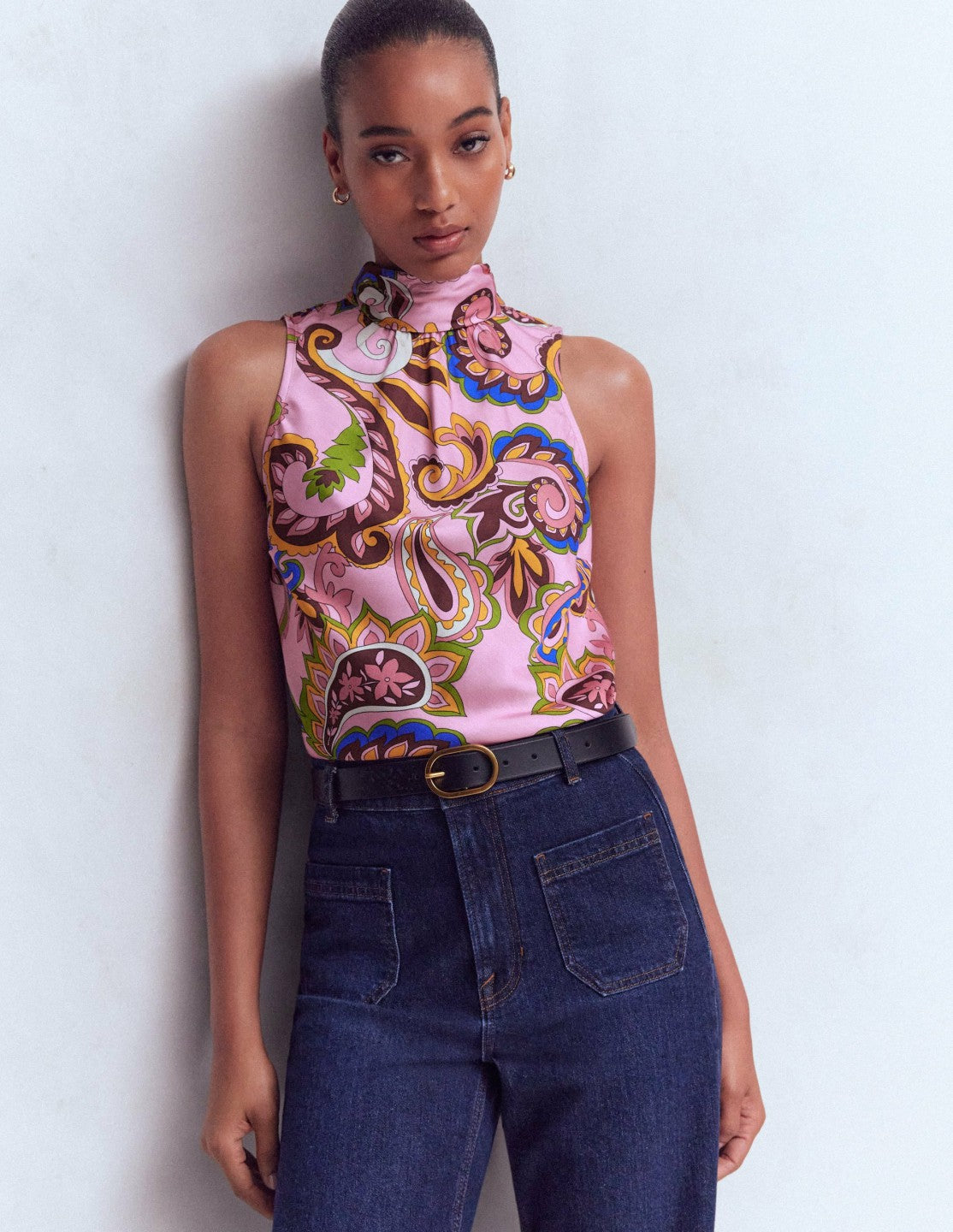 Satin Halterneck Top-Paisley Print / Boden Outlet
