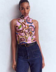 Satin Halterneck Top-Paisley Print / Boden Outlet