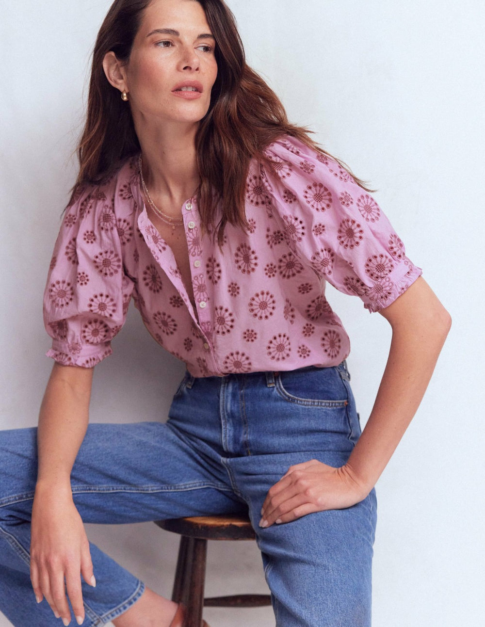 Camille Embroidered Cotton Top-Soft Lavender / Boden Discount