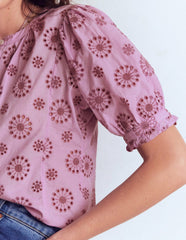 Camille Embroidered Cotton Top-Soft Lavender / Boden Discount