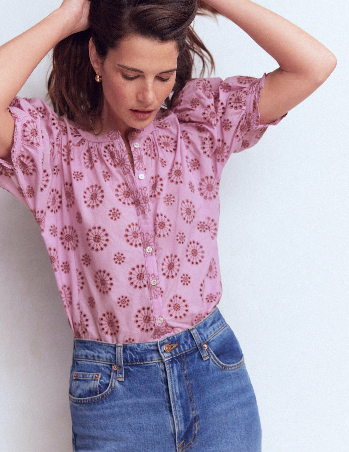 Camille Embroidered Cotton Top-Soft Lavender / Boden Discount