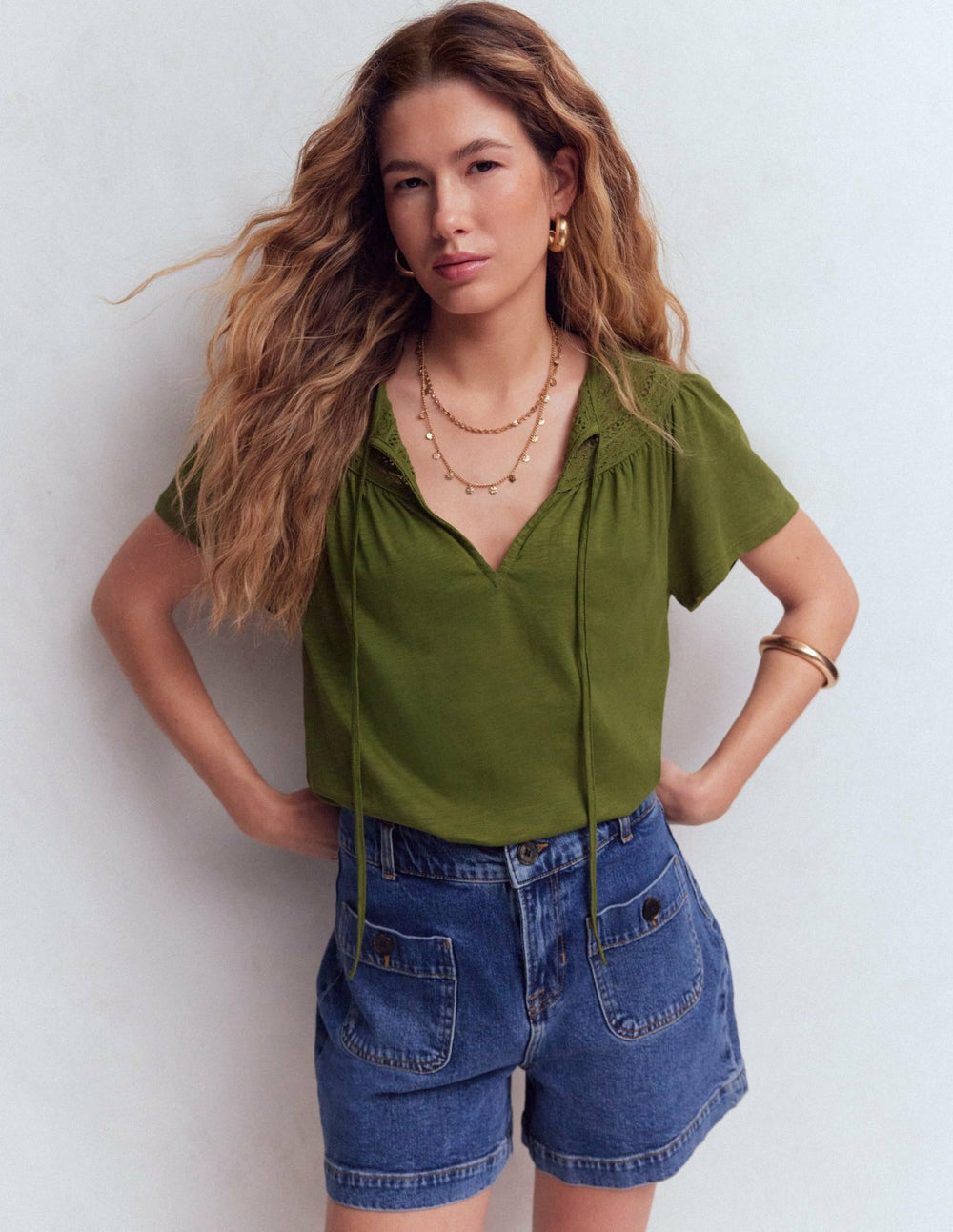 Edi Trim Detail T-shirt-Olive / Boden On sale