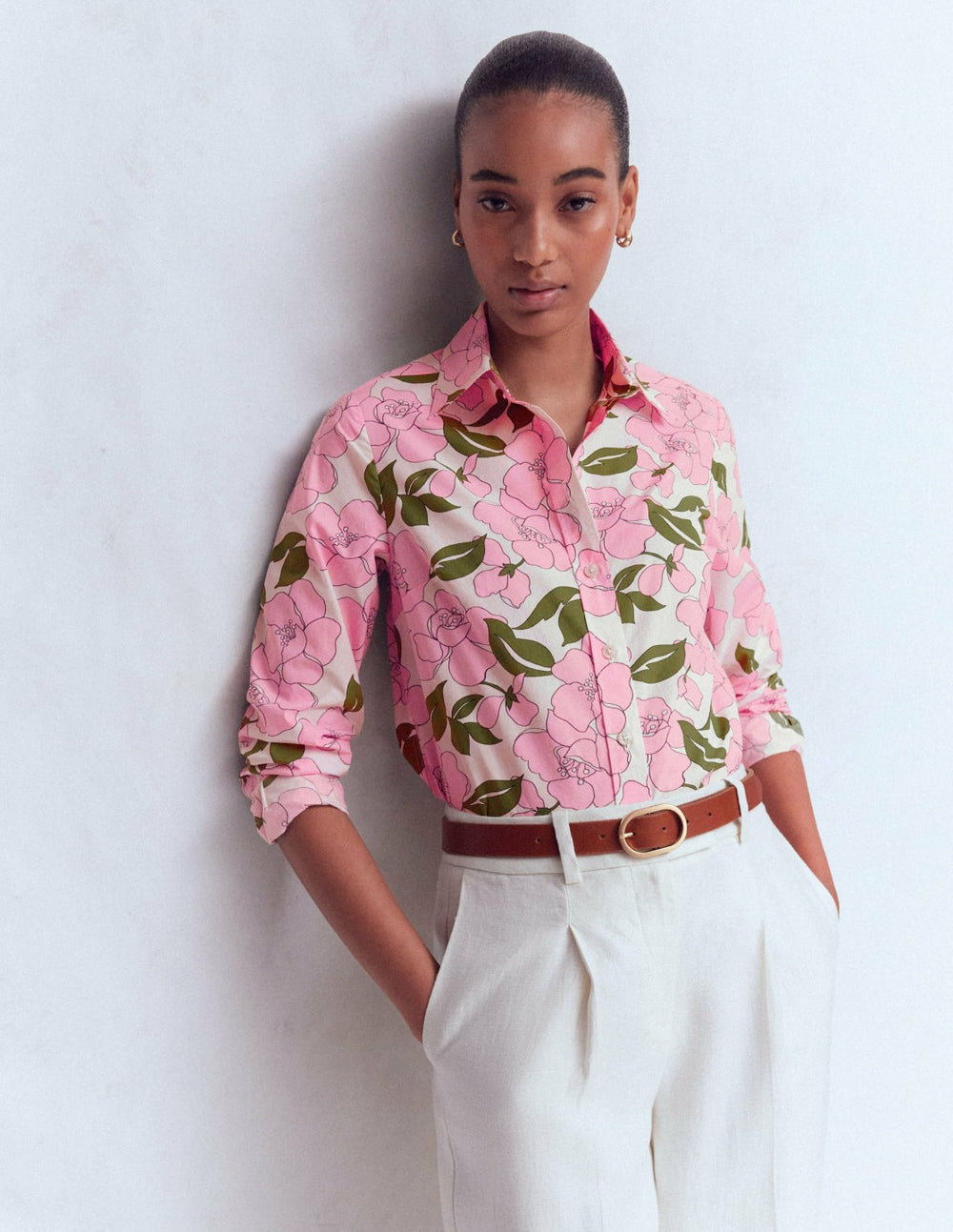 Sienna Cotton Shirt-Blossom Pink, Radiant Bloom / Boden us
