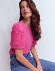 Tape Lace T-shirt-Phlox Pink / Boden