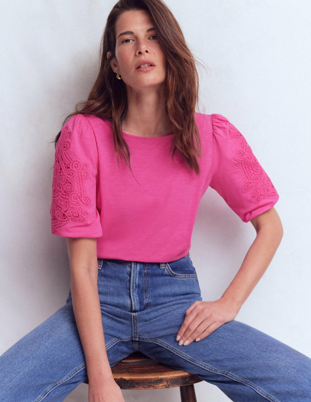 Tape Lace T-shirt-Phlox Pink / Boden