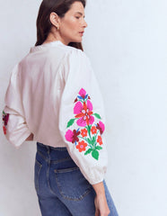 Embroidered Notch Neck Top-Floral Placement Embroidery / Boden Sale
