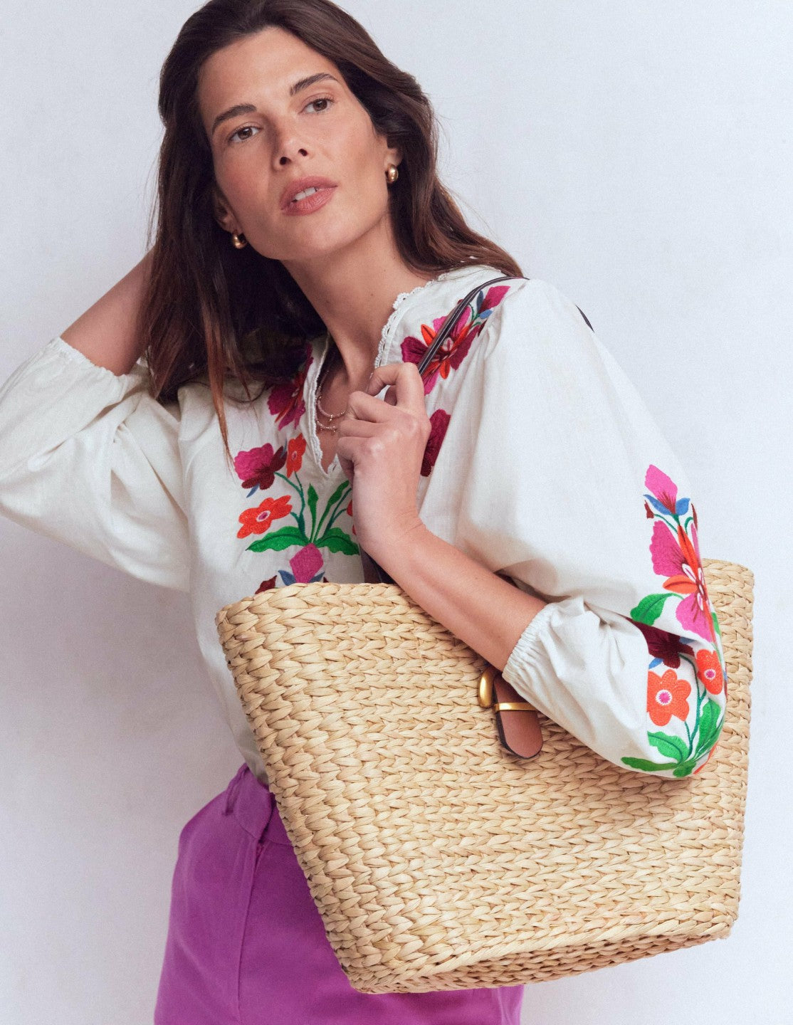 Embroidered Notch Neck Top-Floral Placement Embroidery / Boden Sale