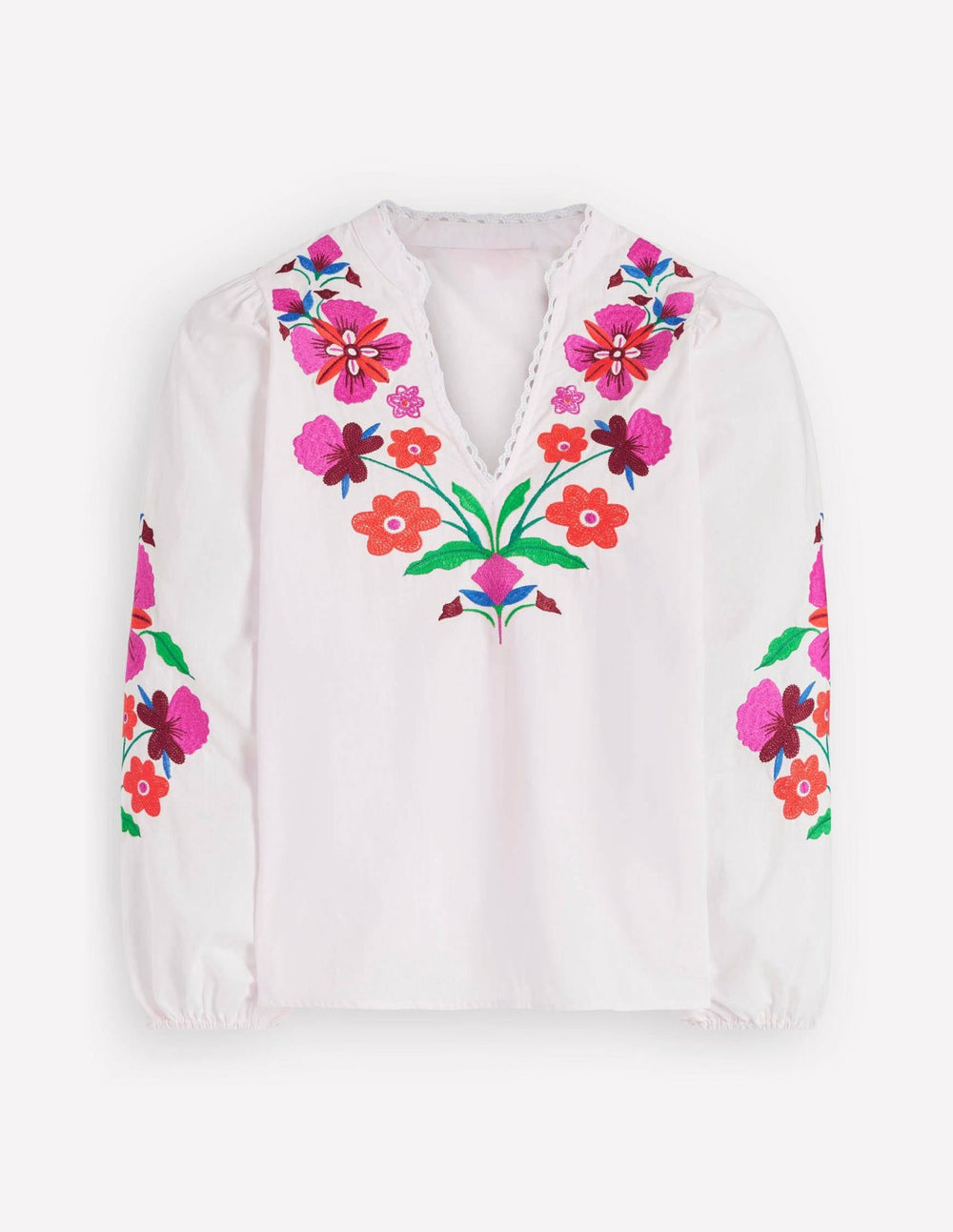 Embroidered Notch Neck Top-Floral Placement Embroidery / Boden Sale