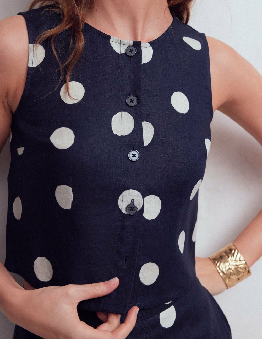 Andrea Linen Shell Top-French Navy, Painted Dot / Boden Online