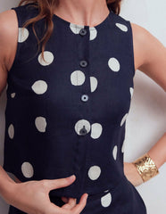Andrea Linen Shell Top-French Navy, Painted Dot / Boden Online