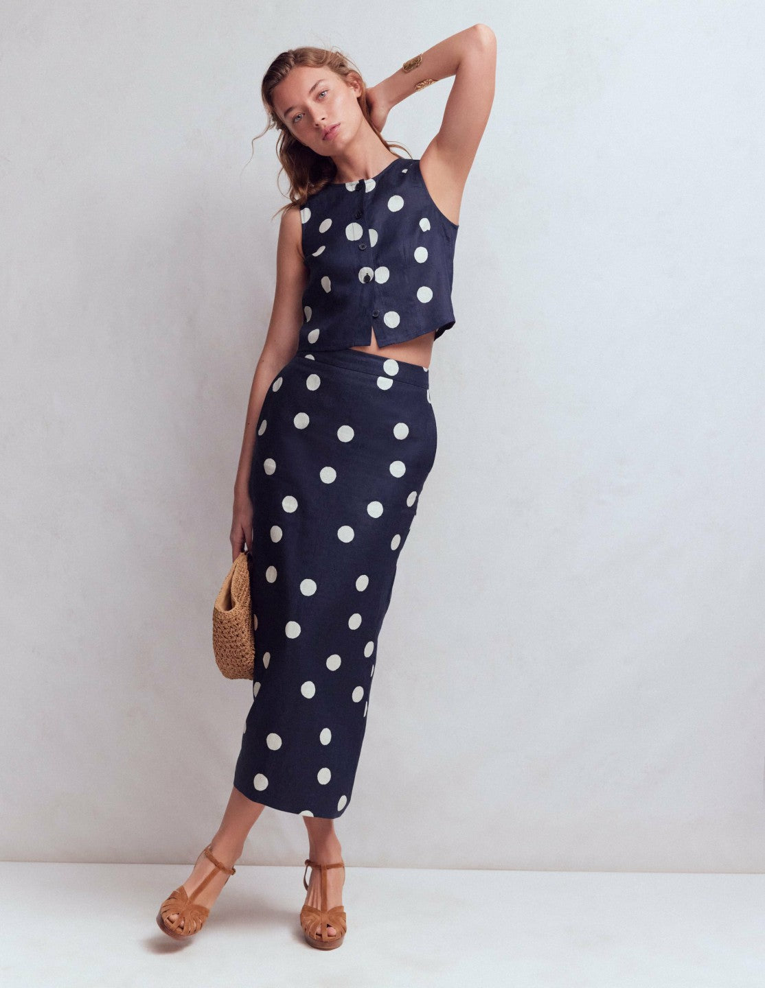Andrea Linen Shell Top-French Navy, Painted Dot / Boden Online