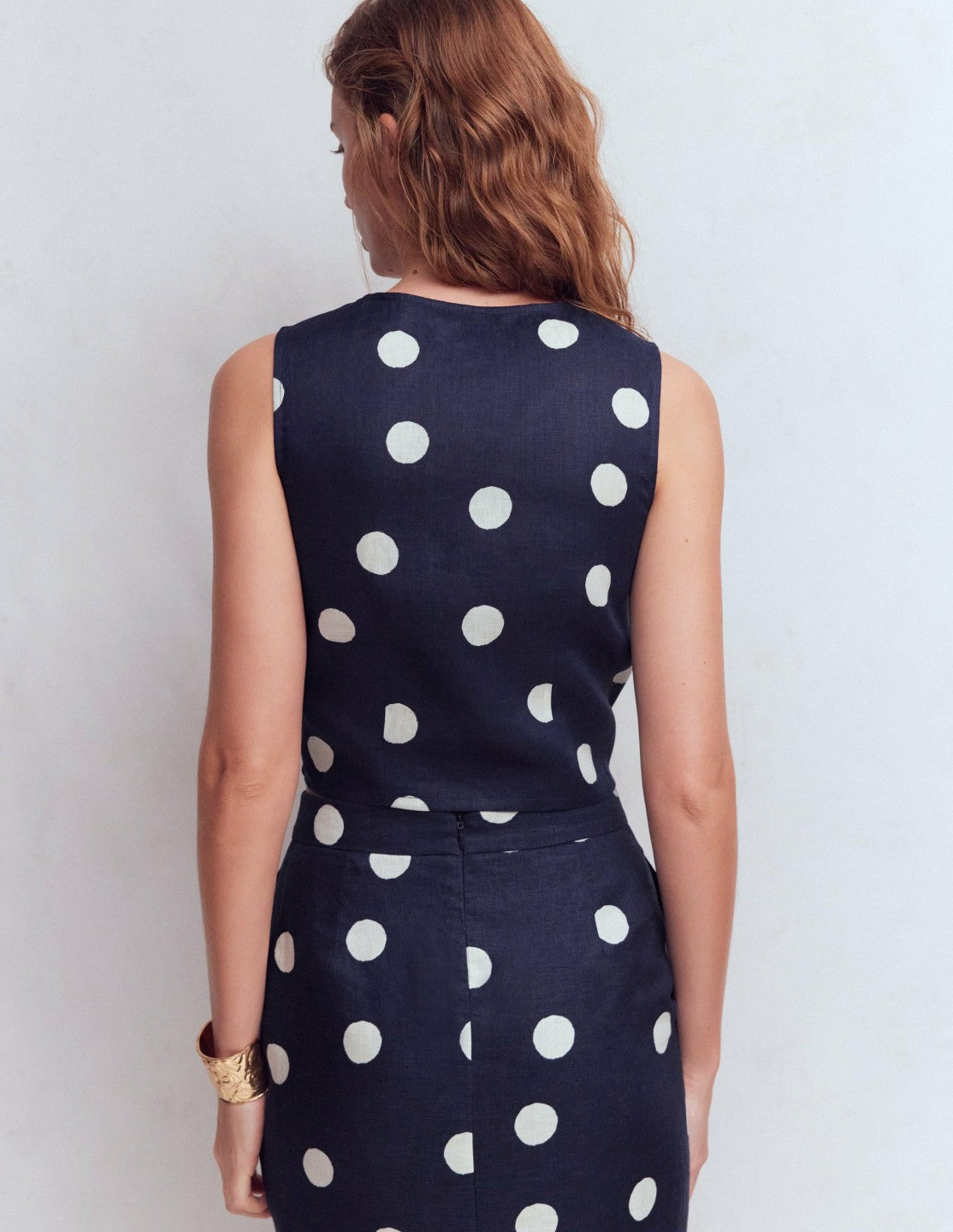 Andrea Linen Shell Top-French Navy, Painted Dot / Boden Online