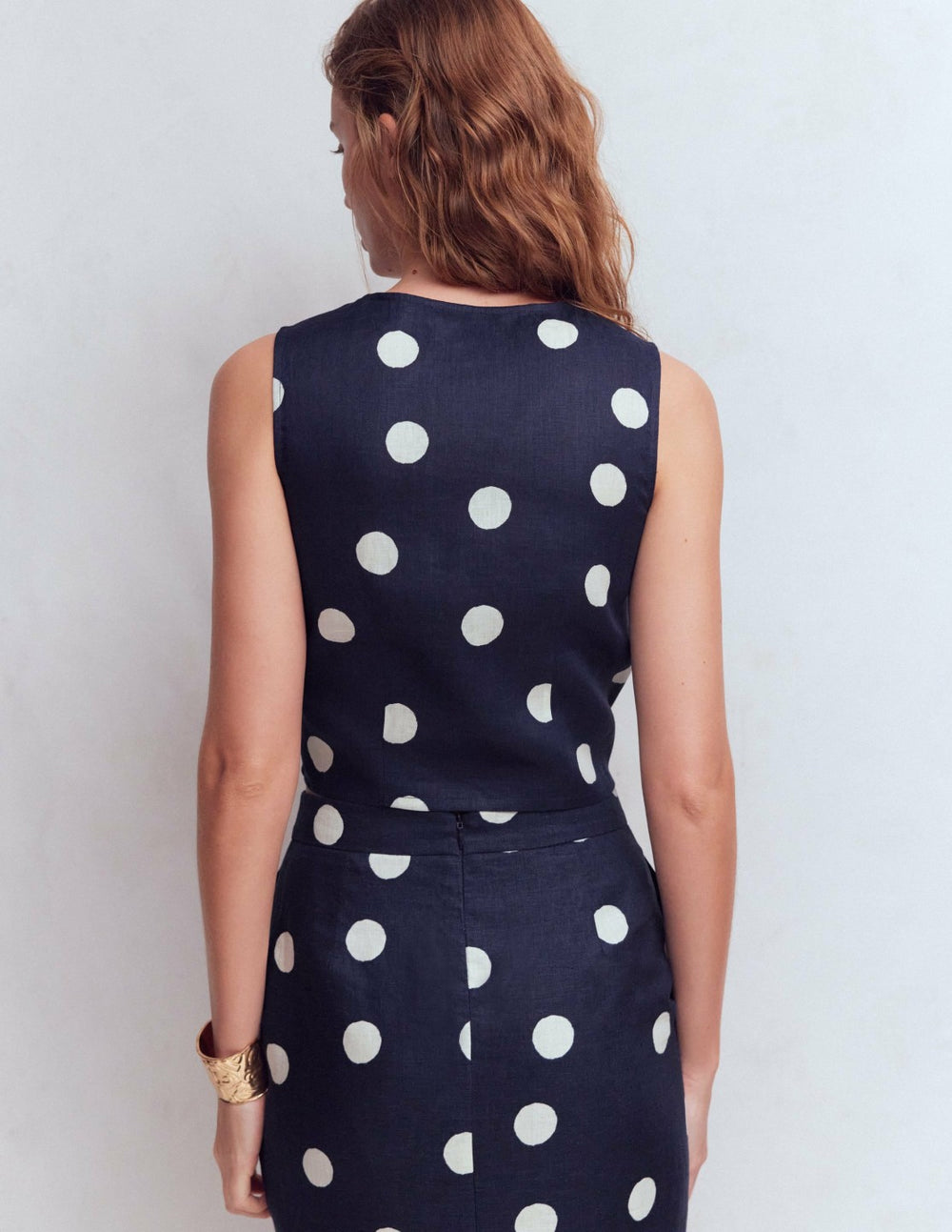 Andrea Linen Shell Top-French Navy, Painted Dot / Boden Online