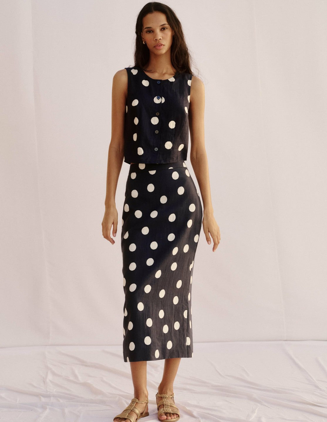 Andrea Linen Shell Top-French Navy, Painted Dot / Boden Online