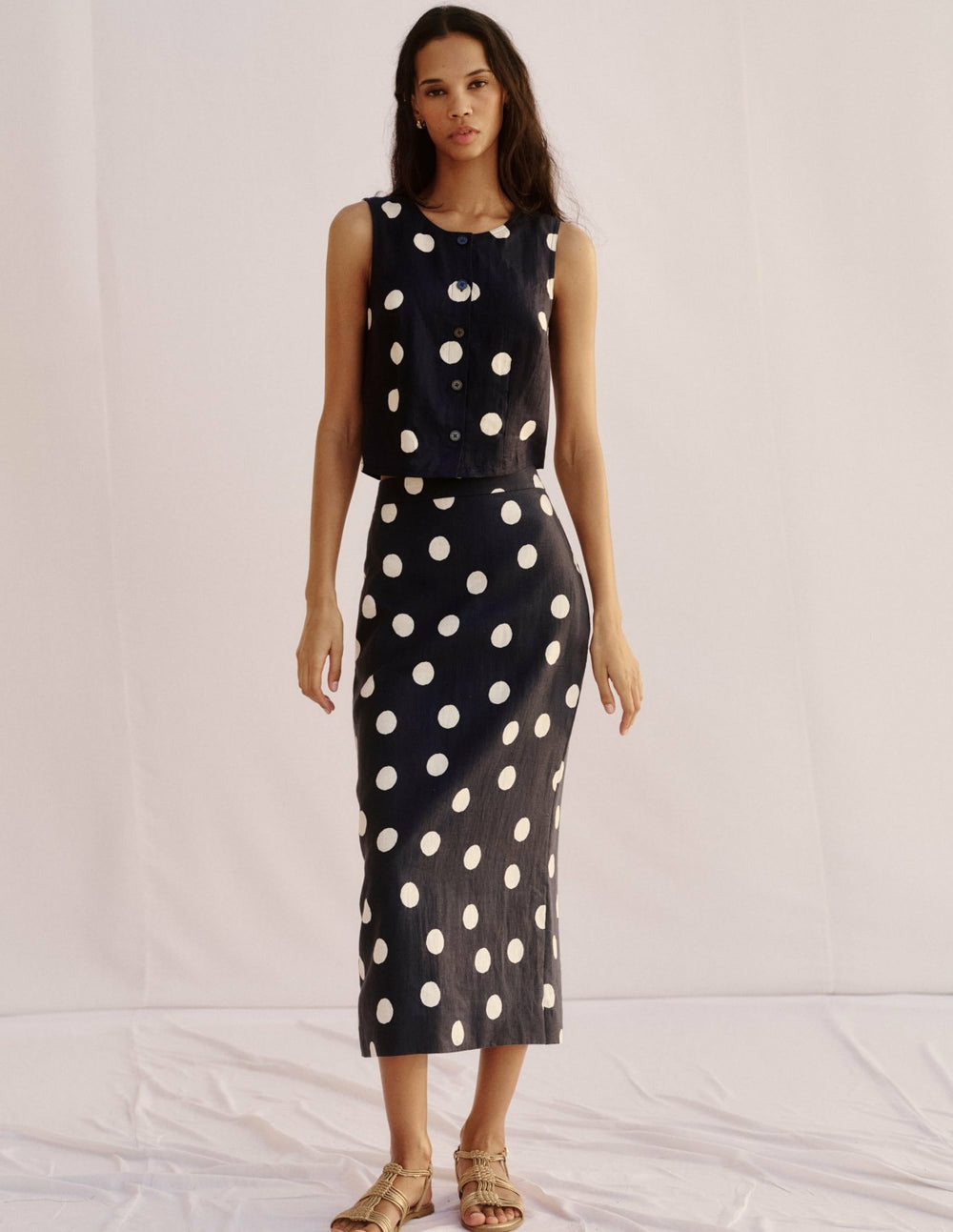 Andrea Linen Shell Top-French Navy, Painted Dot / Boden Online
