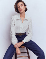 Cara Cotton Shirt-White Ruffle / Boden Outlet