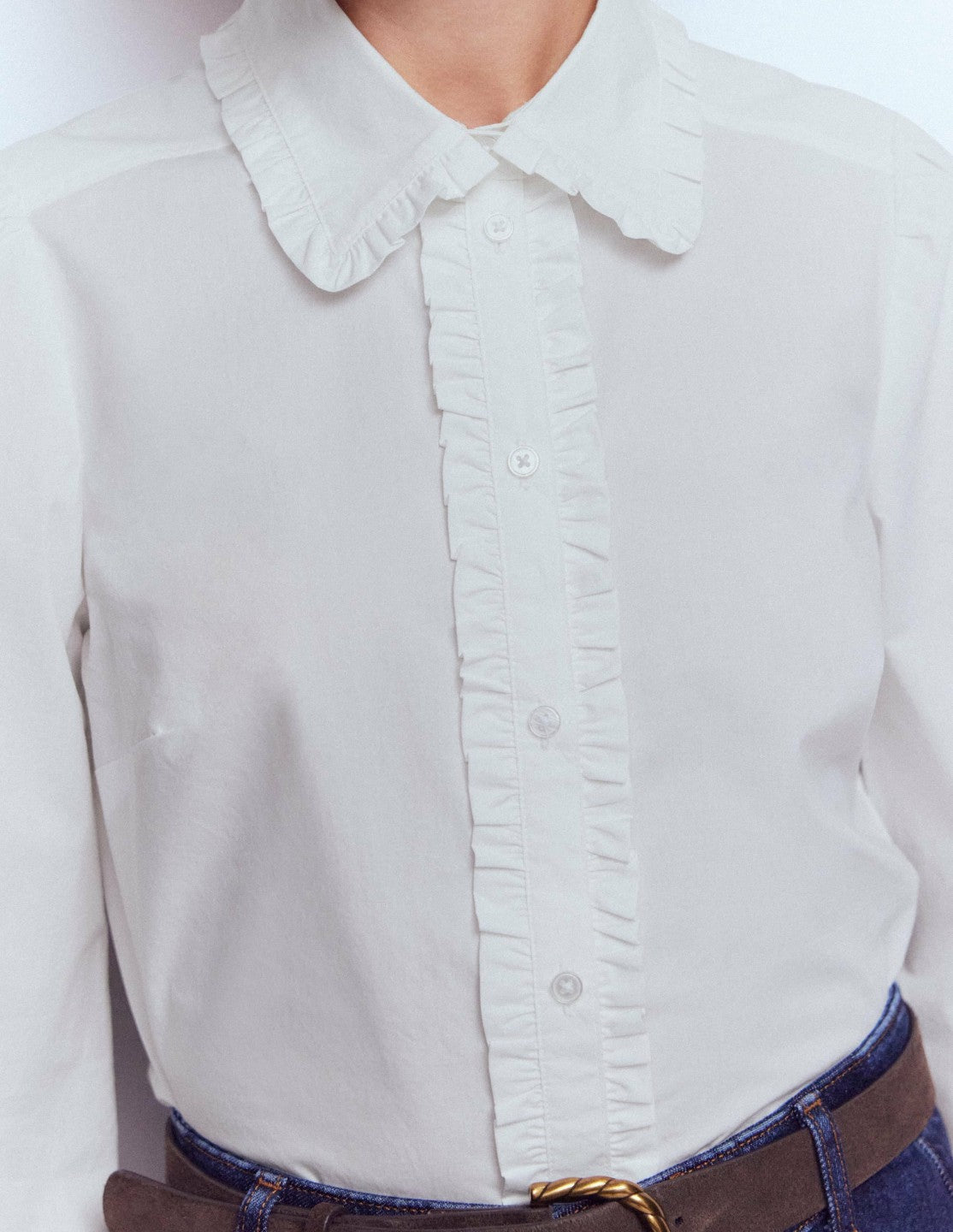 Cara Cotton Shirt-White Ruffle / Boden Outlet