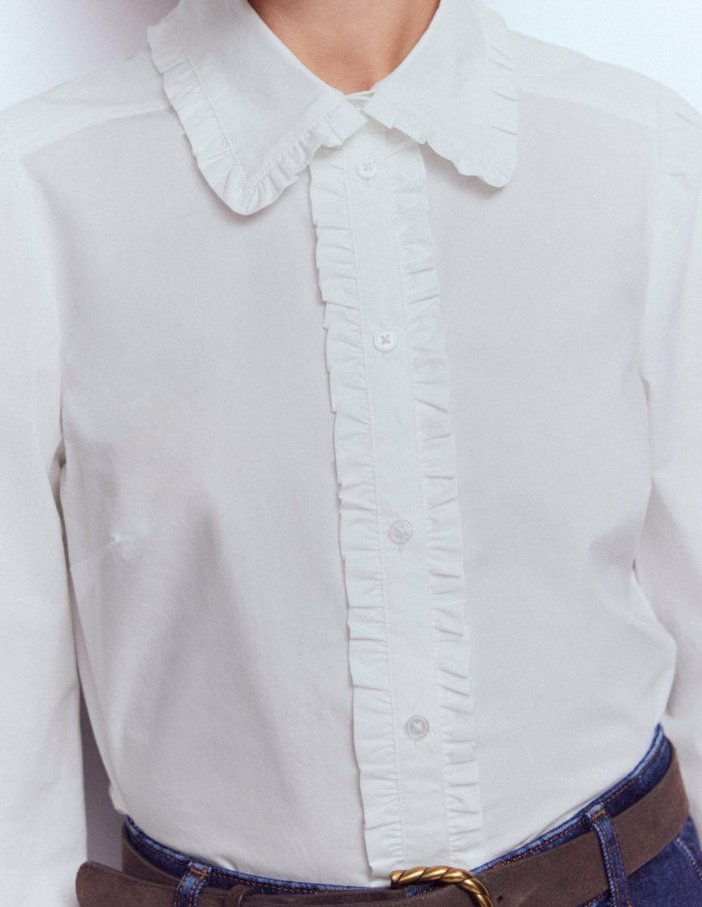 Cara Cotton Shirt-White Ruffle / Boden Outlet