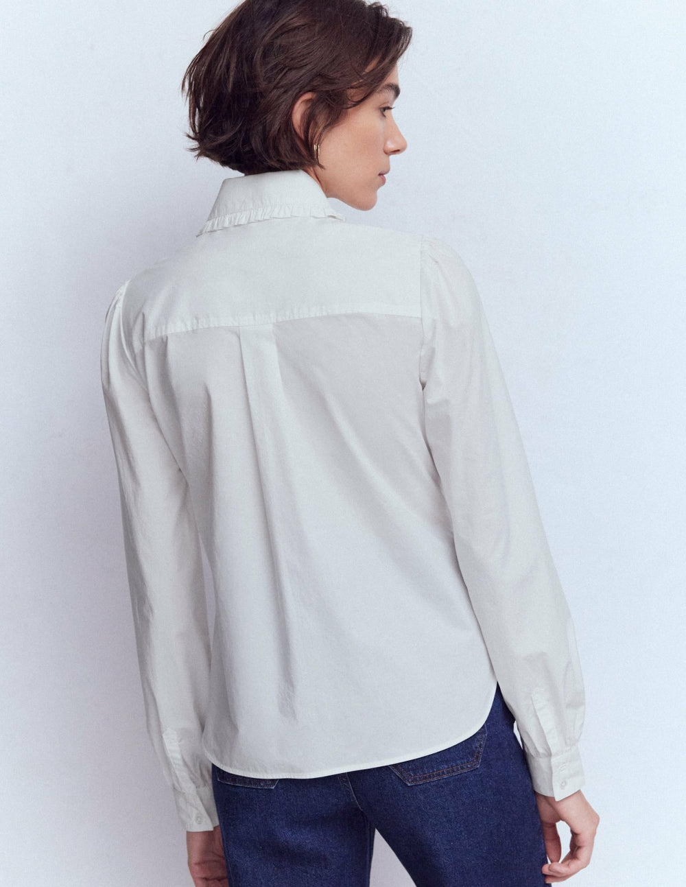 Cara Cotton Shirt-White Ruffle / Boden Outlet
